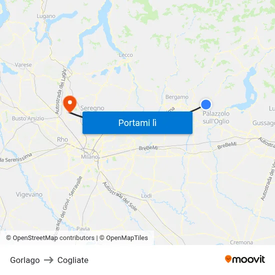 Gorlago to Cogliate map