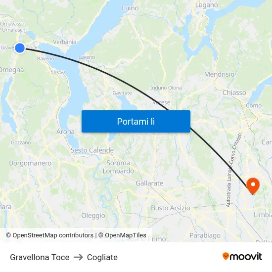 Gravellona Toce to Cogliate map