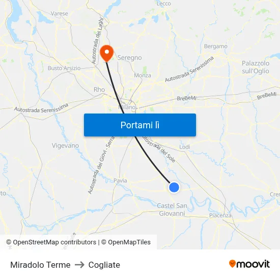 Miradolo Terme to Cogliate map
