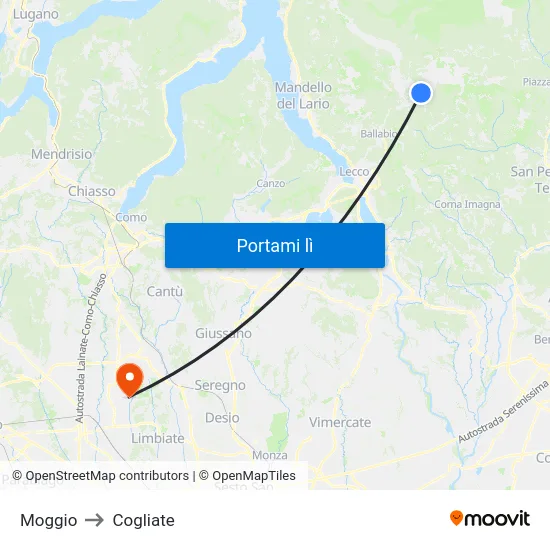 Moggio to Cogliate map