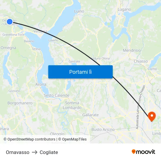 Ornavasso to Cogliate map