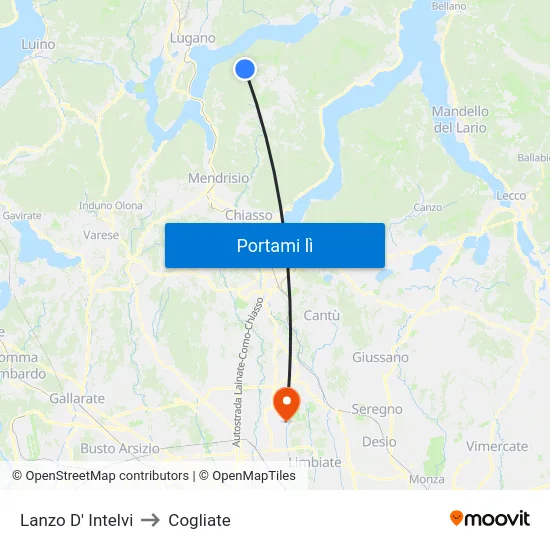 Lanzo D' Intelvi to Cogliate map