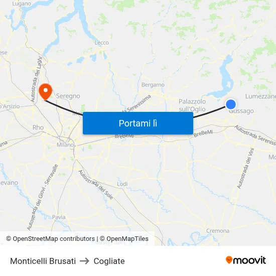 Monticelli Brusati to Cogliate map