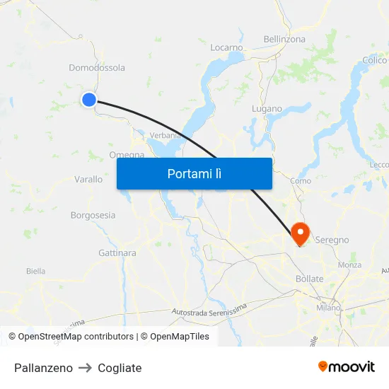 Pallanzeno to Cogliate map