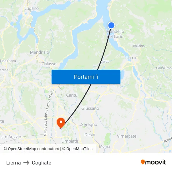 Lierna to Cogliate map