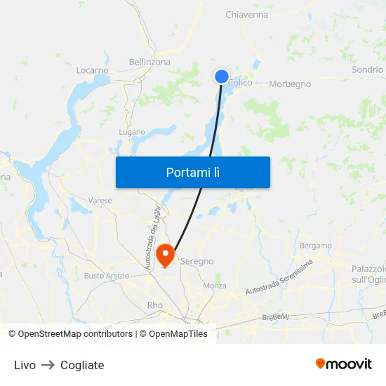 Livo to Cogliate map