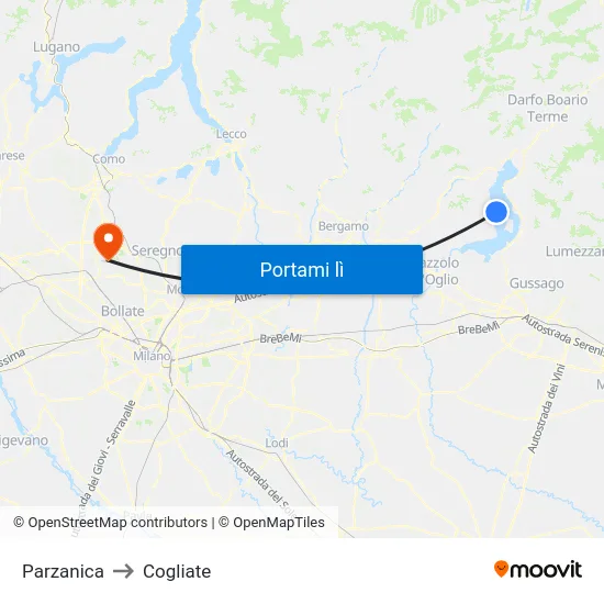 Parzanica to Cogliate map