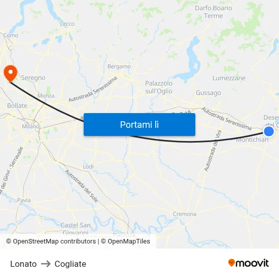 Lonato to Cogliate map