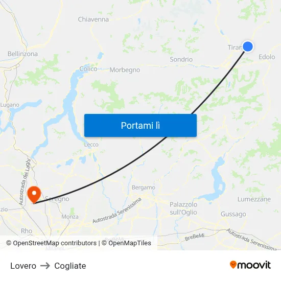 Lovero to Cogliate map