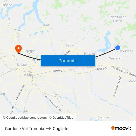 Gardone Val Trompia to Cogliate map