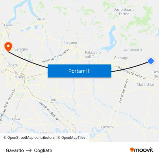 Gavardo to Cogliate map