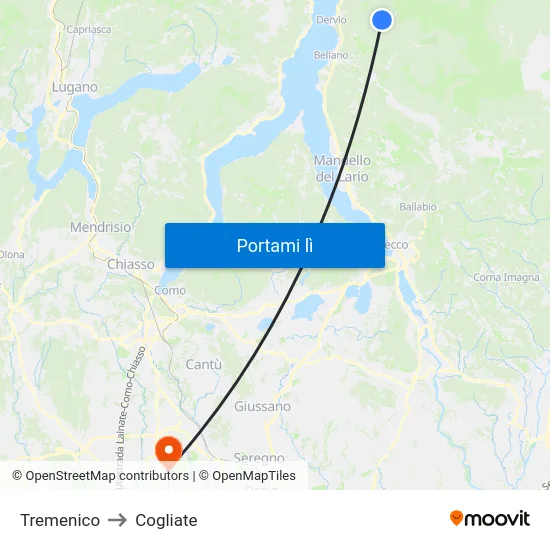 Tremenico to Cogliate map