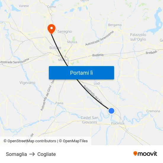 Somaglia to Cogliate map