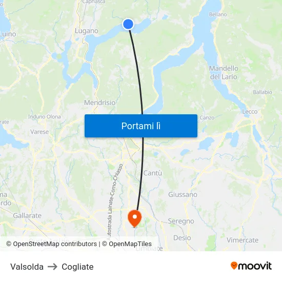 Valsolda to Cogliate map