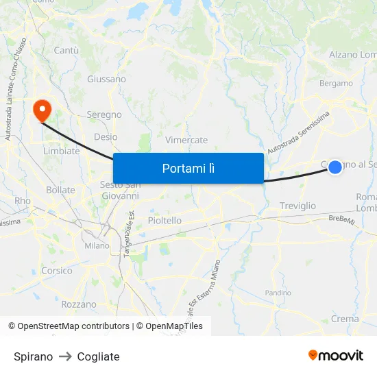 Spirano to Cogliate map