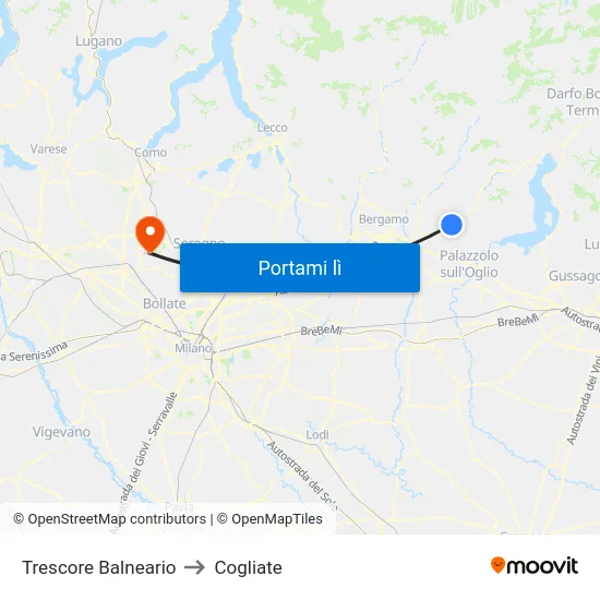 Trescore Balneario to Cogliate map