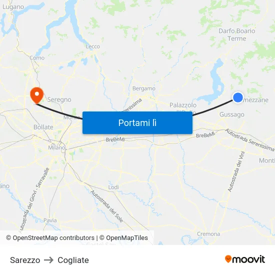 Sarezzo to Cogliate map