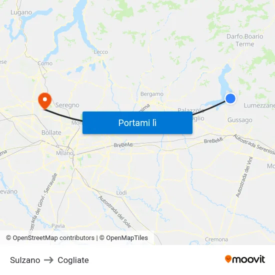 Sulzano to Cogliate map