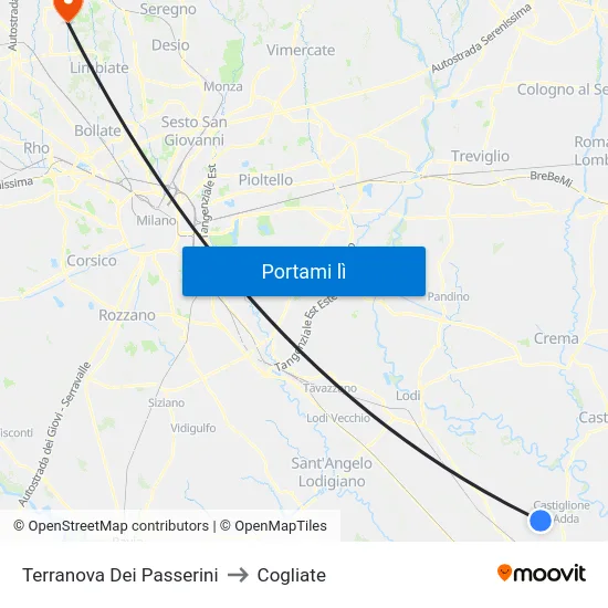 Terranova Dei Passerini to Cogliate map