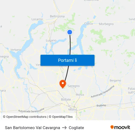 San Bartolomeo Val Cavargna to Cogliate map