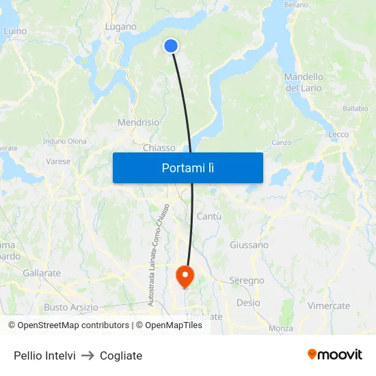 Pellio Intelvi to Cogliate map