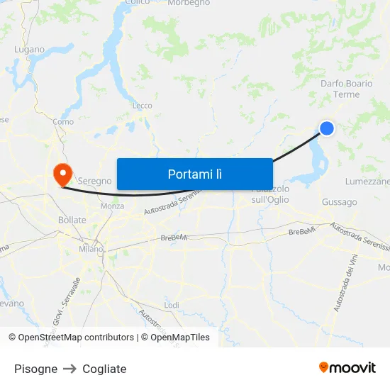 Pisogne to Cogliate map