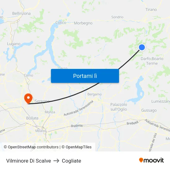 Vilminore Di Scalve to Cogliate map