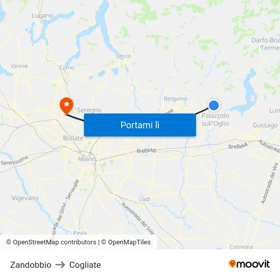 Zandobbio to Cogliate map