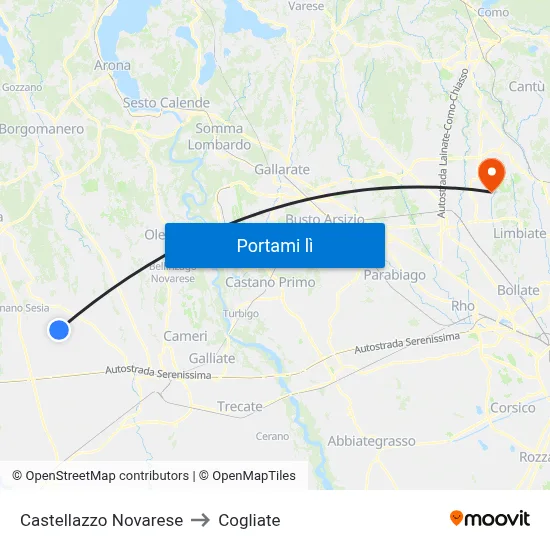 Castellazzo Novarese to Cogliate map