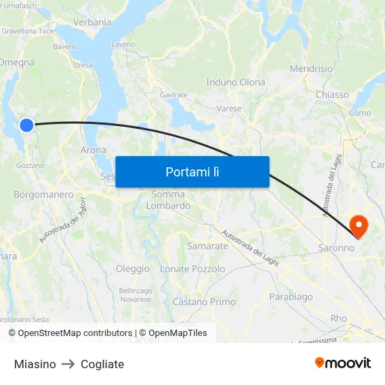 Miasino to Cogliate map