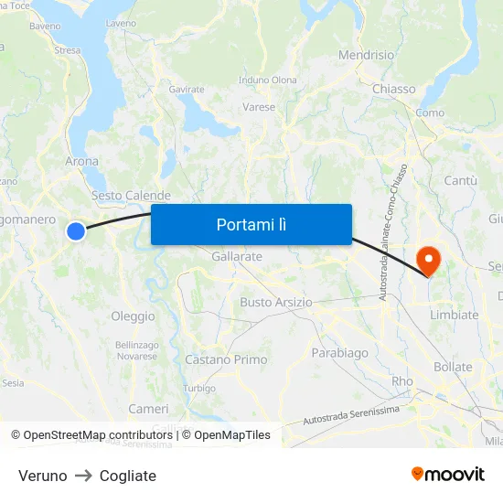 Veruno to Cogliate map