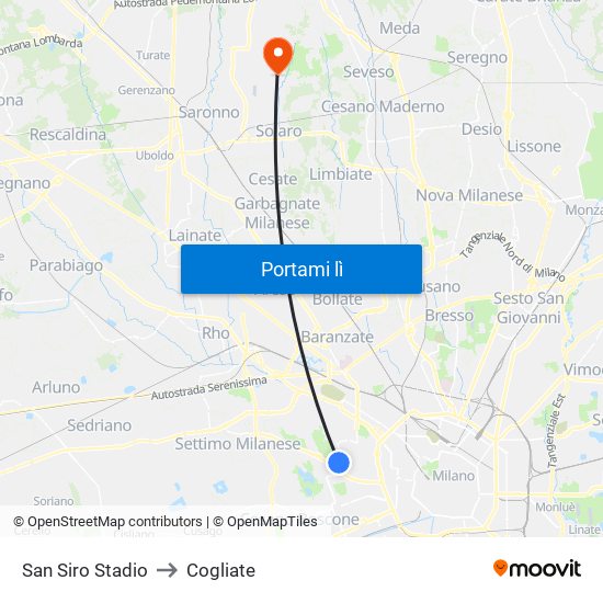 San Siro Stadio to Cogliate map