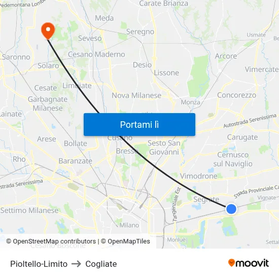 Pioltello-Limito to Cogliate map