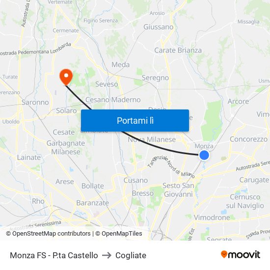 Monza FS - P.ta Castello to Cogliate map