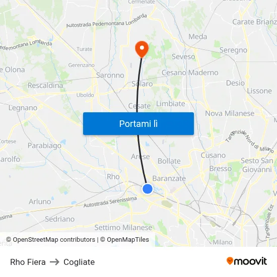 Rho Fiera to Cogliate map