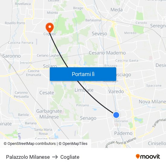 Palazzolo Milanese to Cogliate map