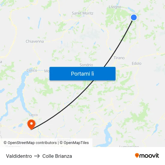 Valdidentro to Colle Brianza map