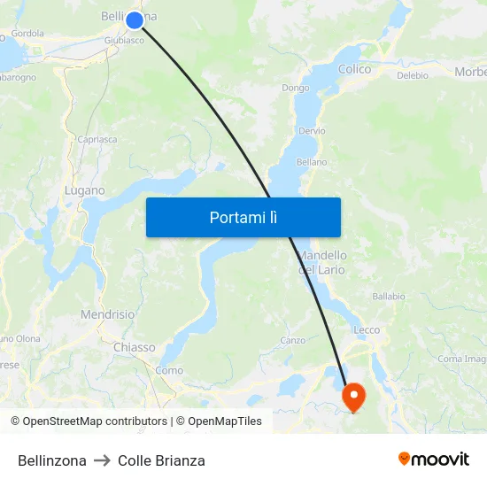 Bellinzona to Colle Brianza map