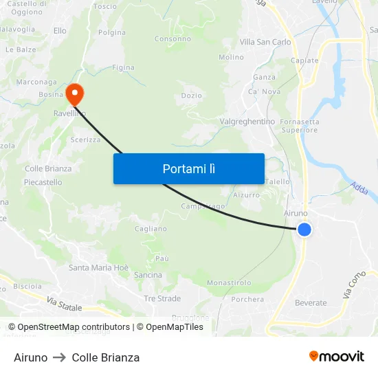 Airuno to Colle Brianza map