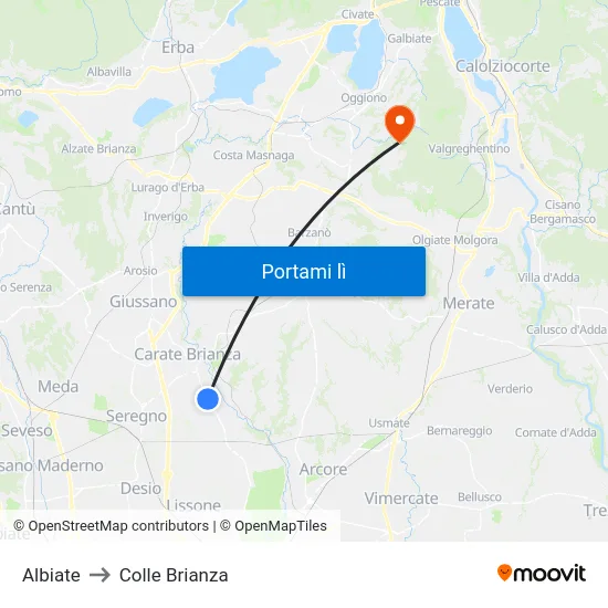 Albiate to Colle Brianza map