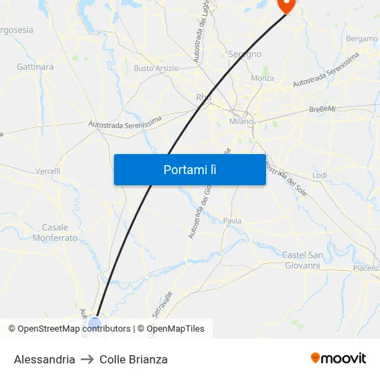 Alessandria to Colle Brianza map