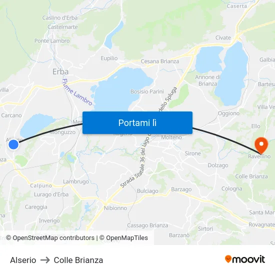 Alserio to Colle Brianza map