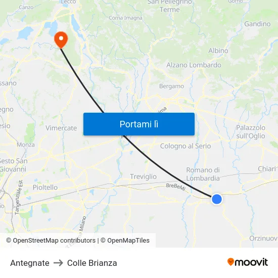 Antegnate to Colle Brianza map