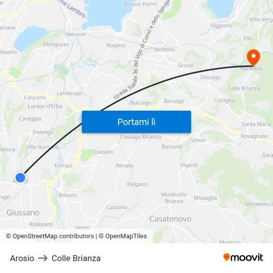 Arosio to Colle Brianza map