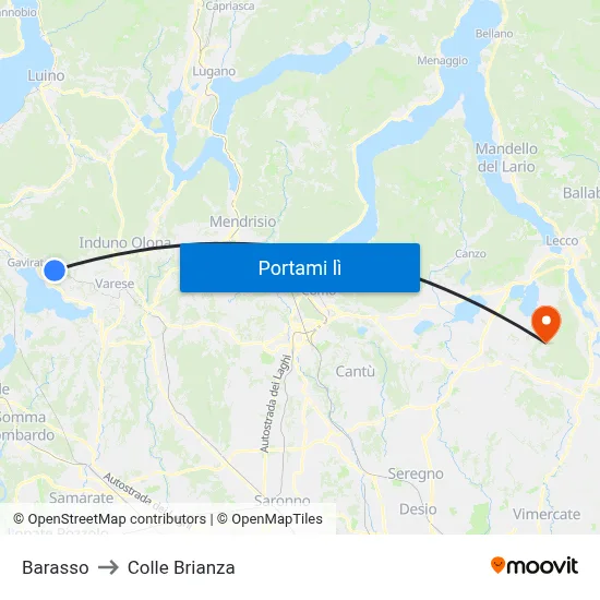 Barasso to Colle Brianza map