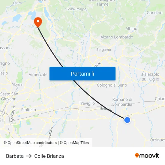 Barbata to Colle Brianza map