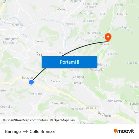 Barzago to Colle Brianza map