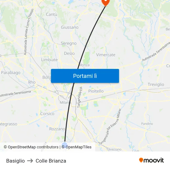 Basiglio to Colle Brianza map
