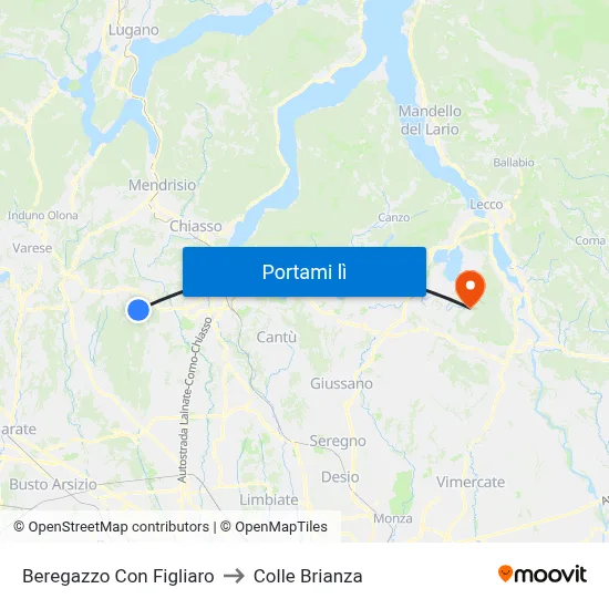 Beregazzo Con Figliaro to Colle Brianza map