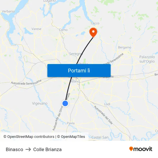 Binasco to Colle Brianza map